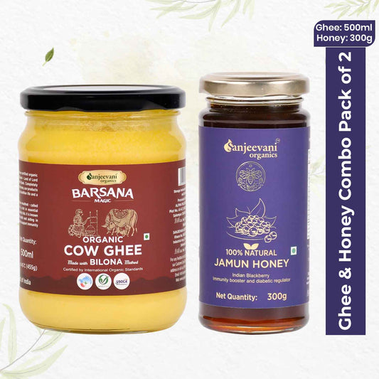 Organic Bilona Cow Ghee and 100% Natural Jamun Honey (Pack of 2)