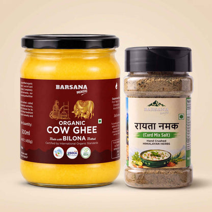 Organic Bilona Cow Ghee and Raita Namak Combo