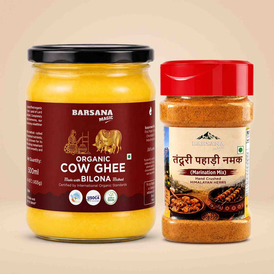 Organic Bilona Cow Ghee and Tandoori Pahadi Namak Combo