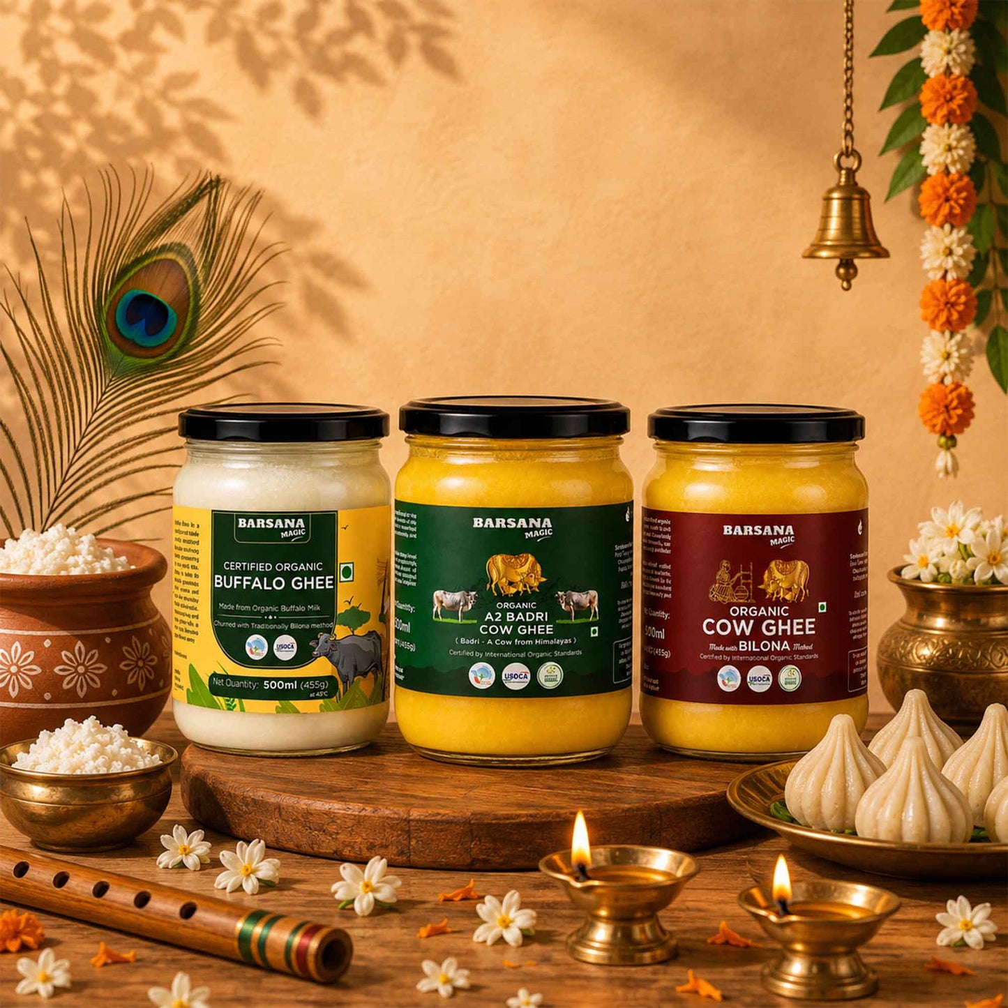 Organic A2 Badri, Bilona, Buffalo Ghee - Pack of 3 - 500ml