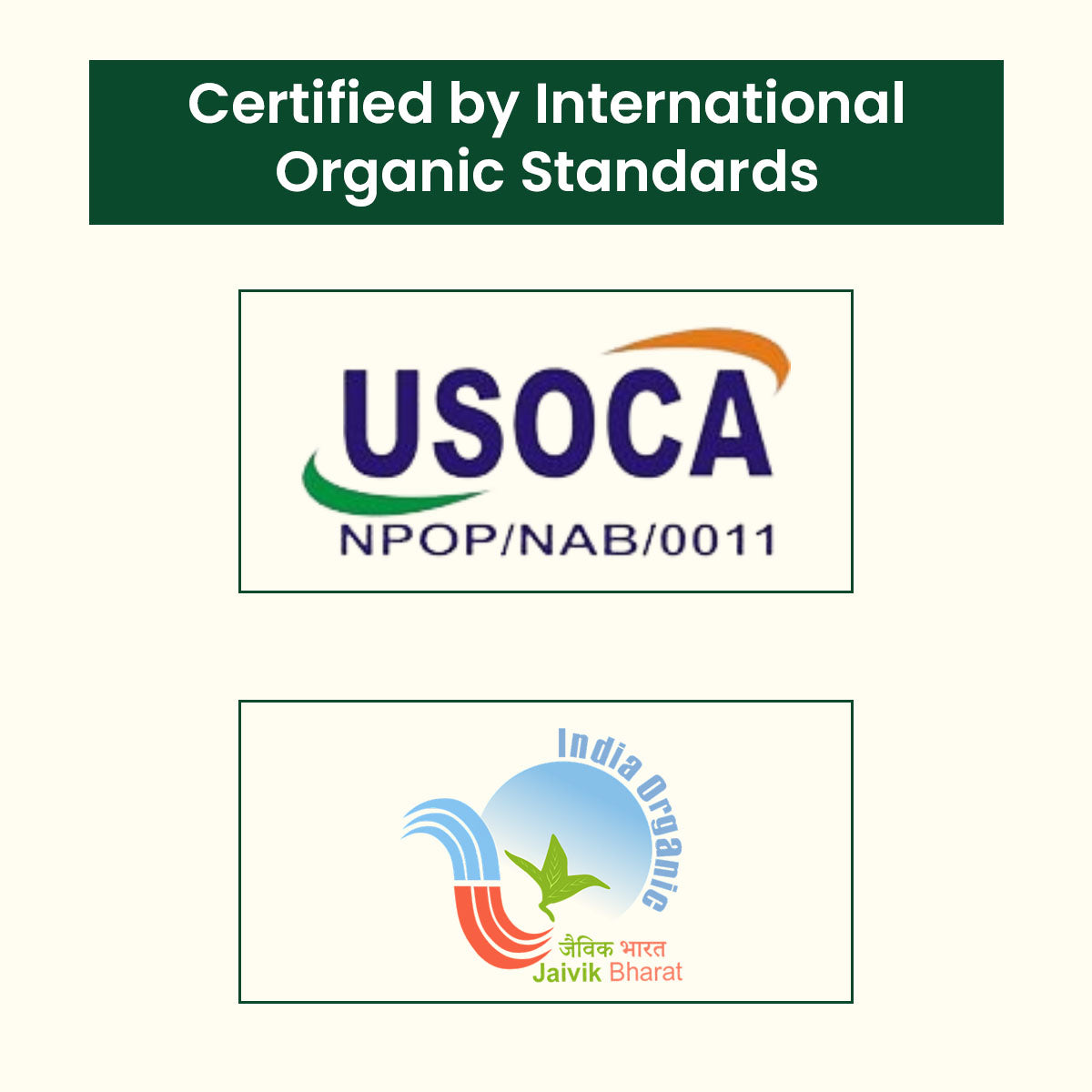 Barsana Magic and USOCA and India Organic certification logos on a white background with a green banner at the top.
