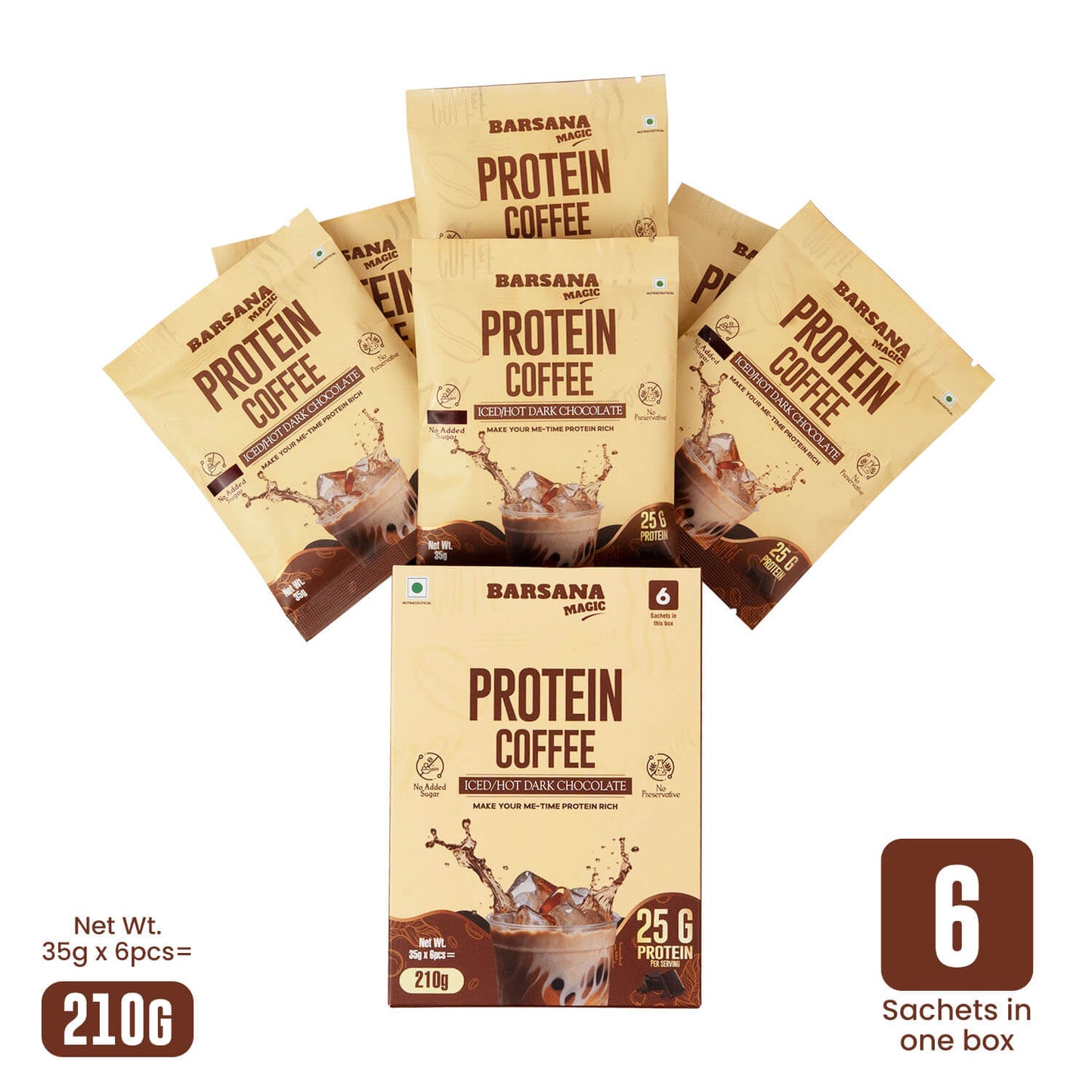Barsana Magic and Protein Coffee packages on a white background