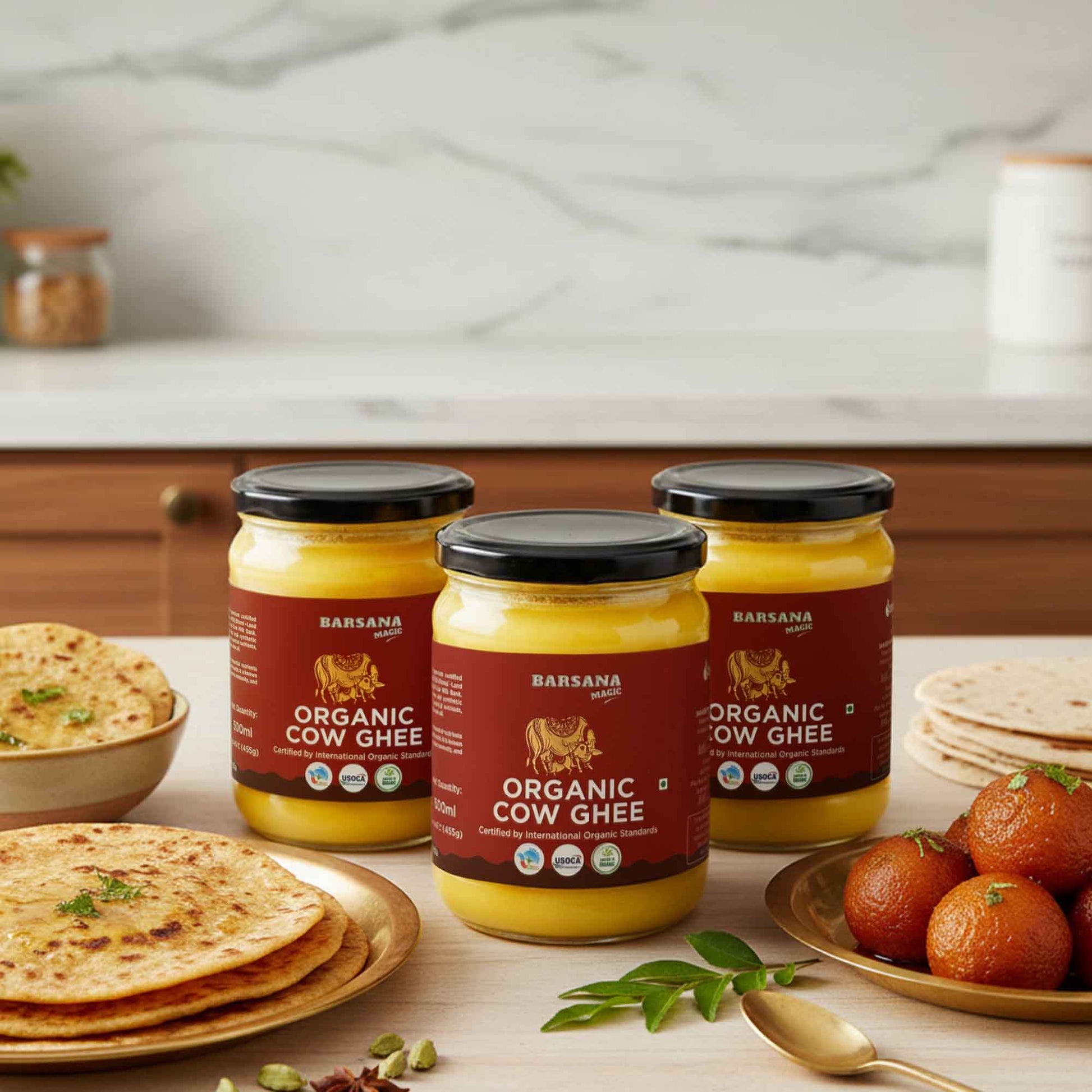 Barsana Magic and 3 glass jar of organic cow ghee with 500ml Jar