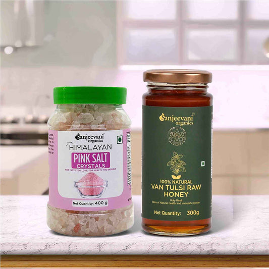 Barsana Magic and Two jars of Sanjeevani Organics products on a kitchen counter.