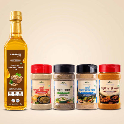 Organic Groundnut Oil 1L + Himalayan Pahadi Namak Combo