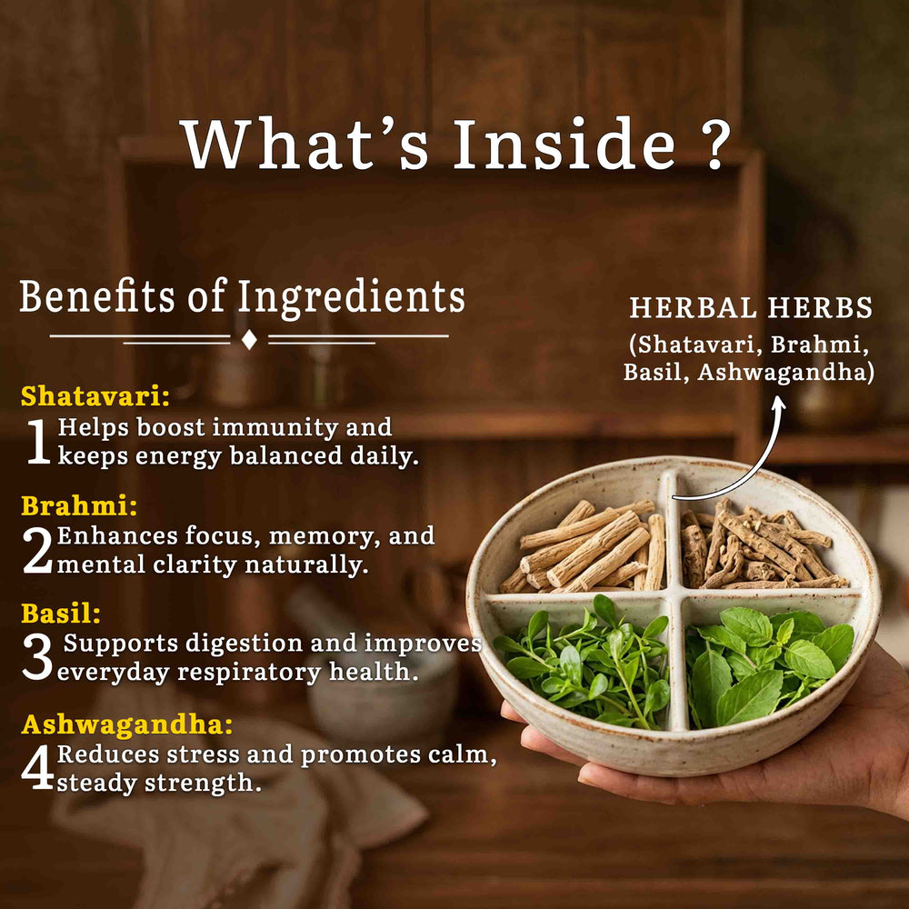 Barsana Magic and  Herbal ingredients in a bowl with text on benefits and uses