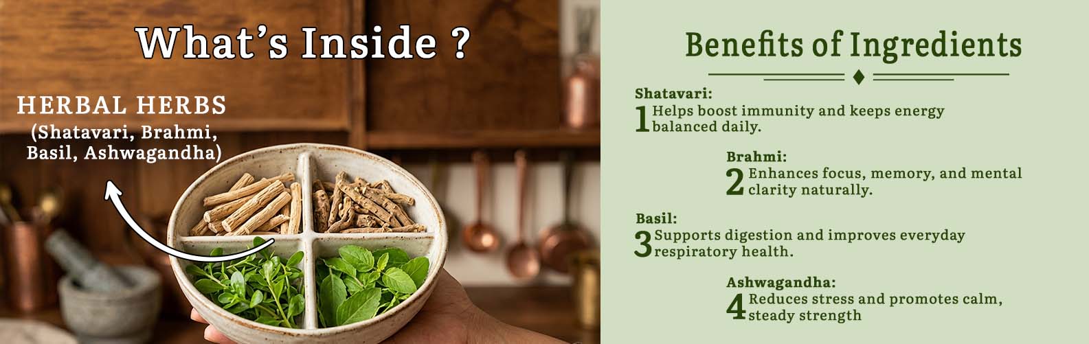 Barsana Magic and  Herbal ingredients in a bowl with text on benefits and uses.