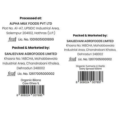 Barsana Magic and Product label with processing and packaging details at Alpha Milk Foods Pvt Ltd and Sanjeevani Agrofoods Limited.