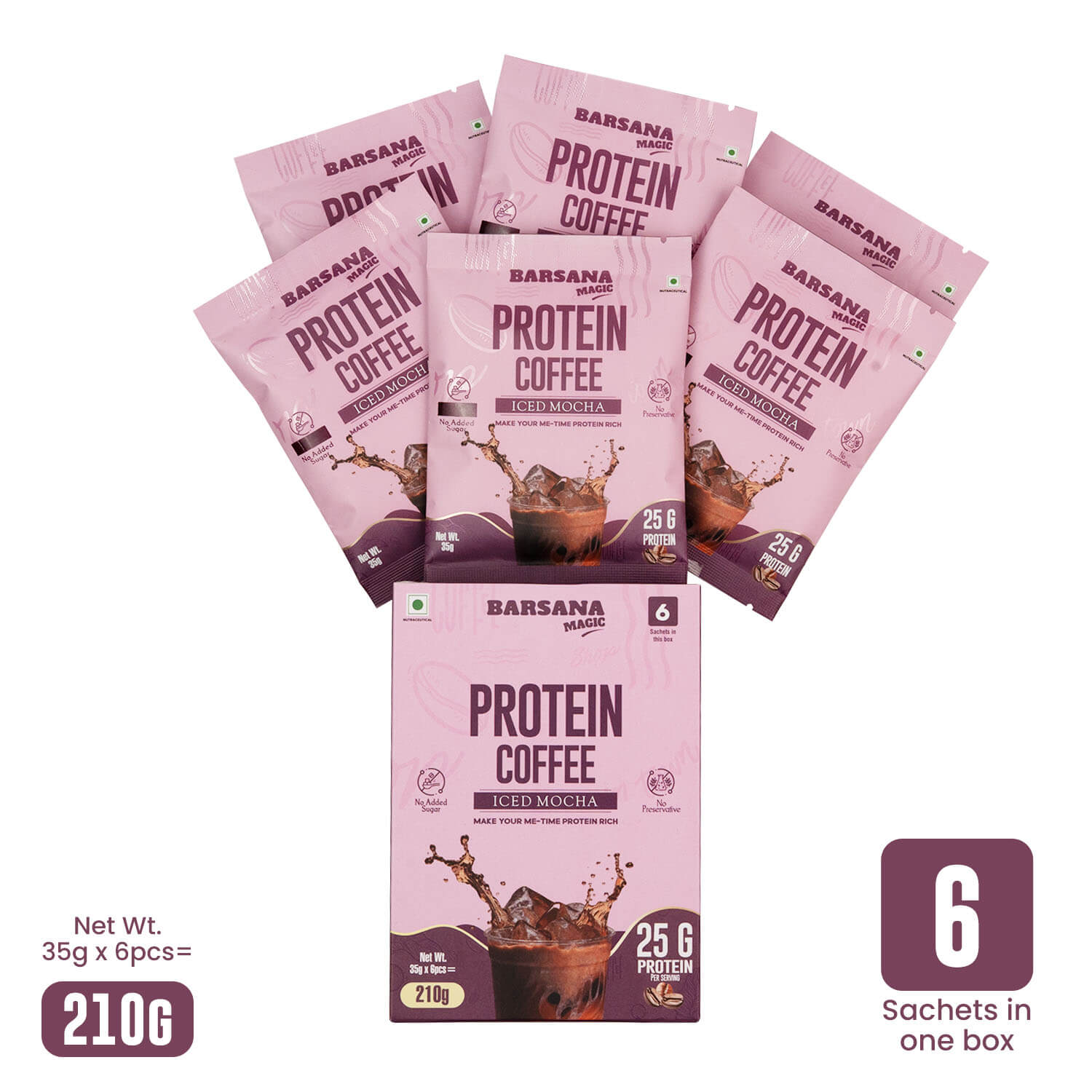 Barsana Magic and Protein Coffee packages on a white background