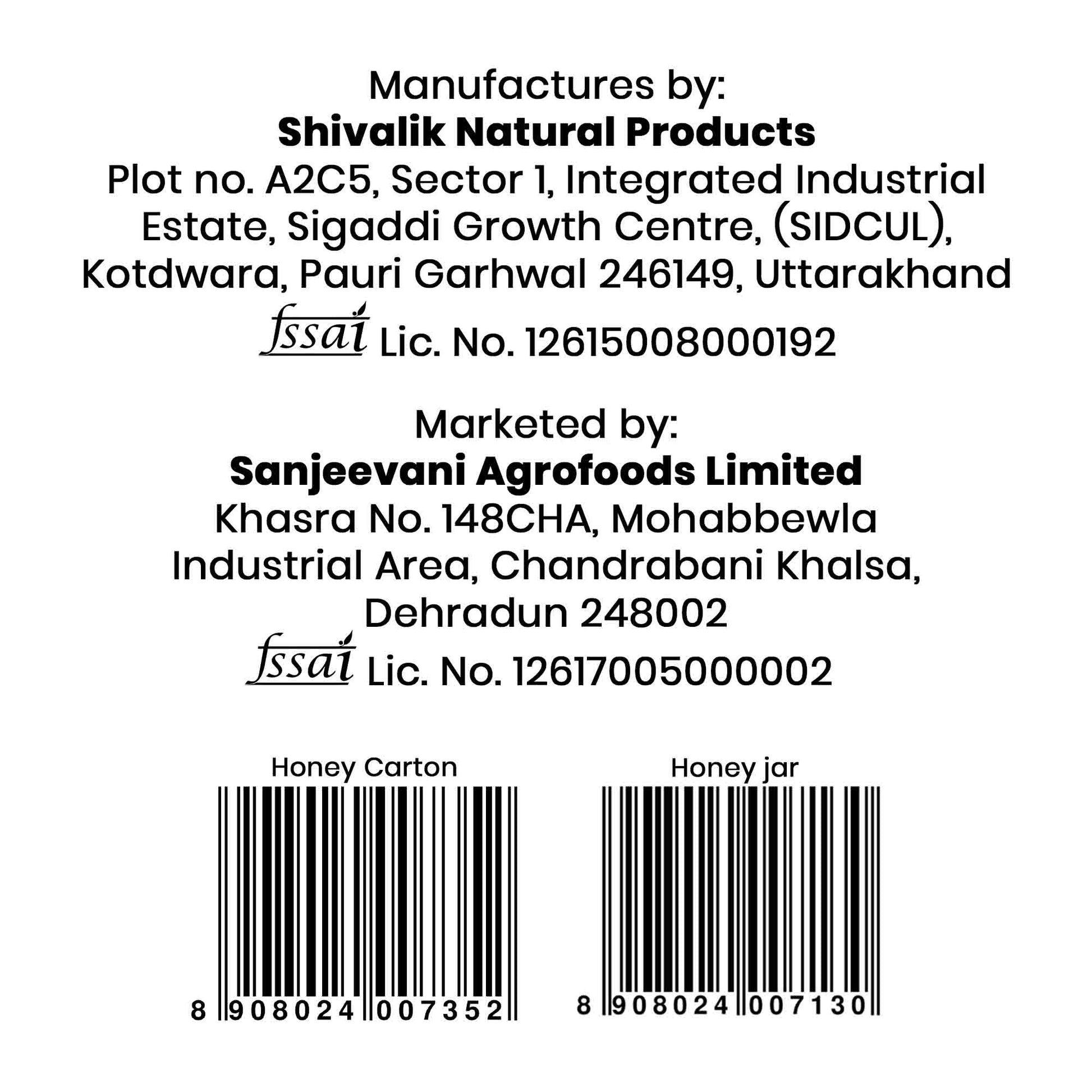 Barsana Magic and Product label with Shivalik Natural Products and Sanjeevani Agrofoods Limited details, including barcodes.