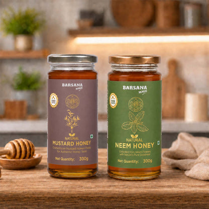 Natural Mustard Honey and Neem Honey (Pack of 2) - Get Free 5 Sachets & Honey Stick