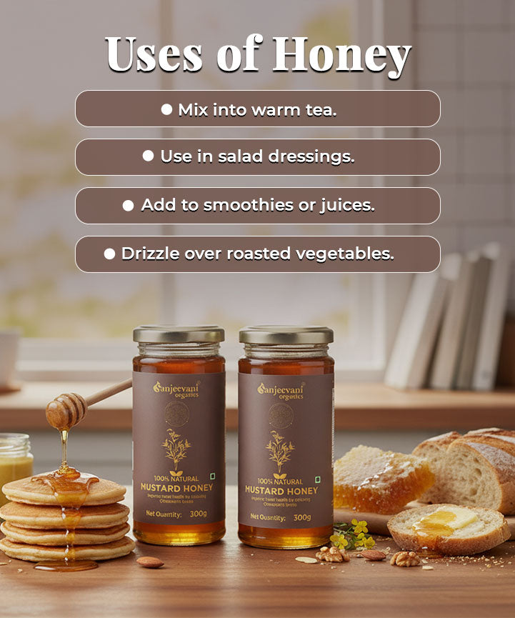 Barsana Magic and Honey jars with a list of uses on a wooden table.