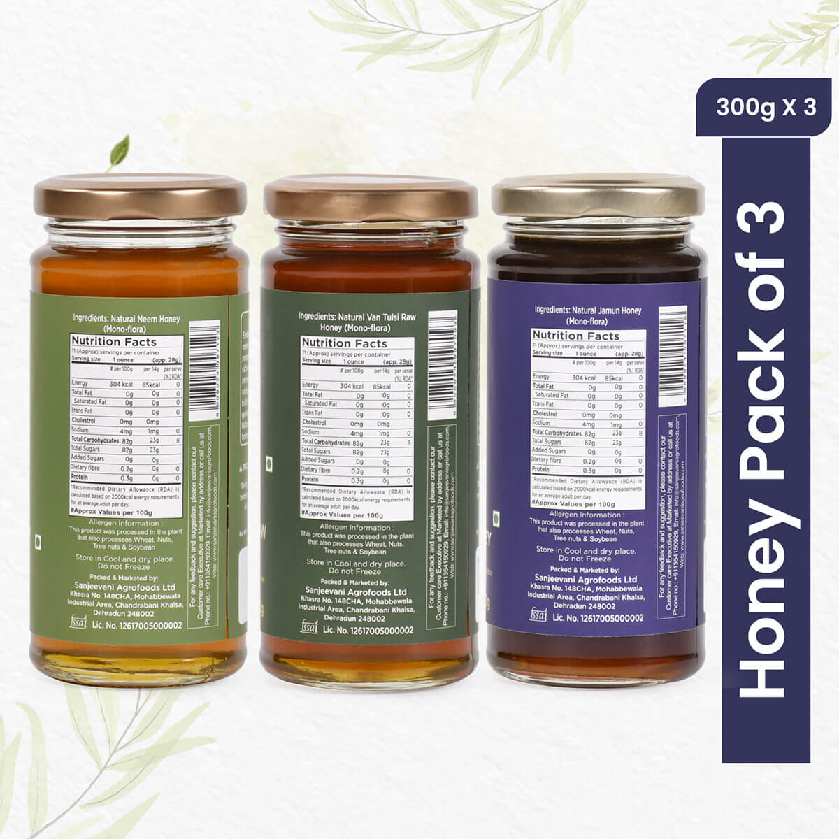100% Natural Neem Honey + 100% Natural Van Tulsi Raw Honey + 100% Natural Jamun Honey ( Pack of 3 )