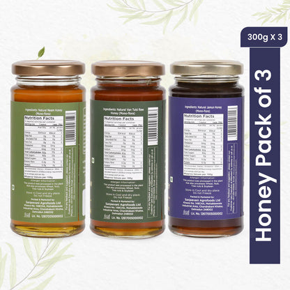 100% Natural Neem Honey + 100% Natural Van Tulsi Raw Honey + 100% Natural Jamun Honey ( Pack of 3 )