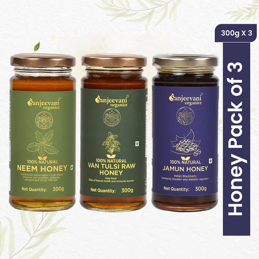 100% Natural Neem Honey + 100% Natural Van Tulsi Raw Honey + 100% Natural Jamun Honey ( Pack of 3 )