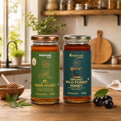 Organic Wild Forest Honey and Natural Neem Honey (Pack of 2)