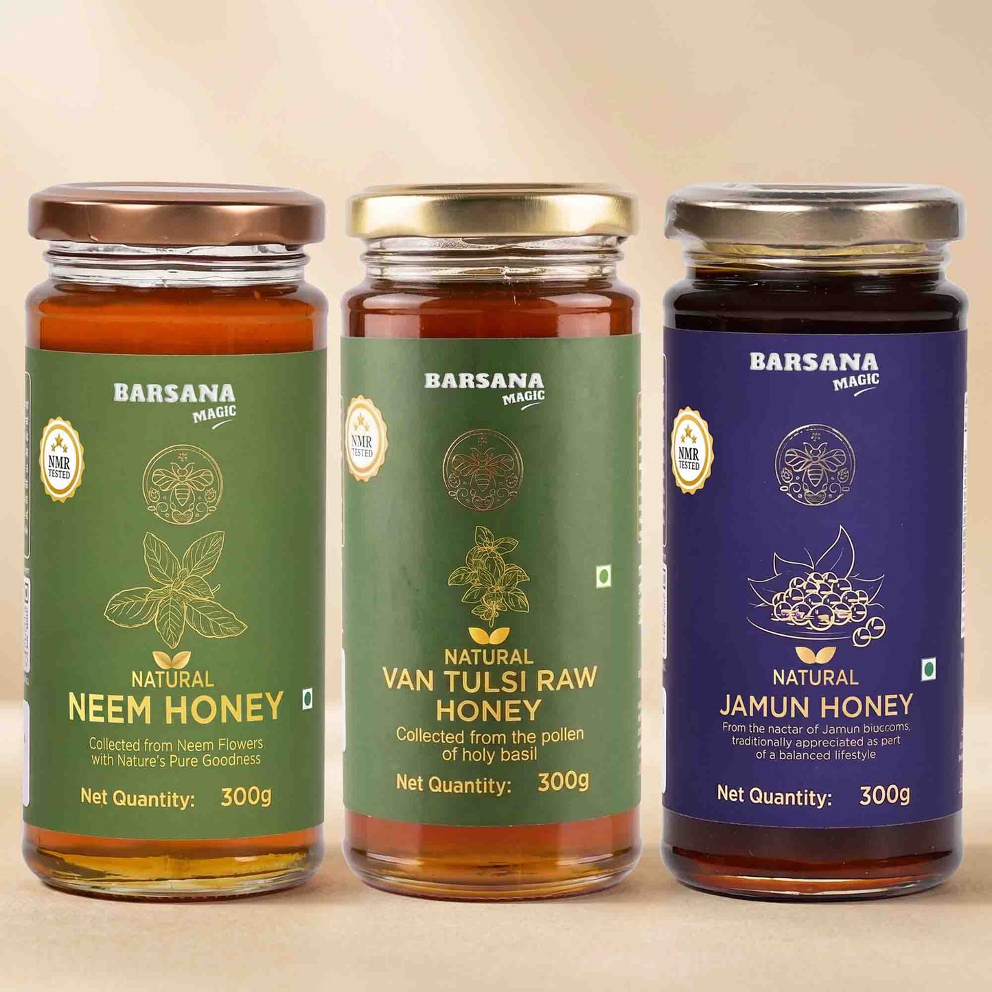 Natural Neem Honey + Van Tulsi Raw Honey + Jamun Honey (Pack of 3)