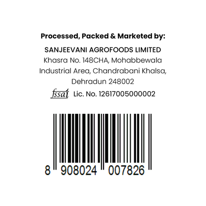 Barsana Magic and Sanjeevani Agrofoods Limited label with contact information and barcode on a white background