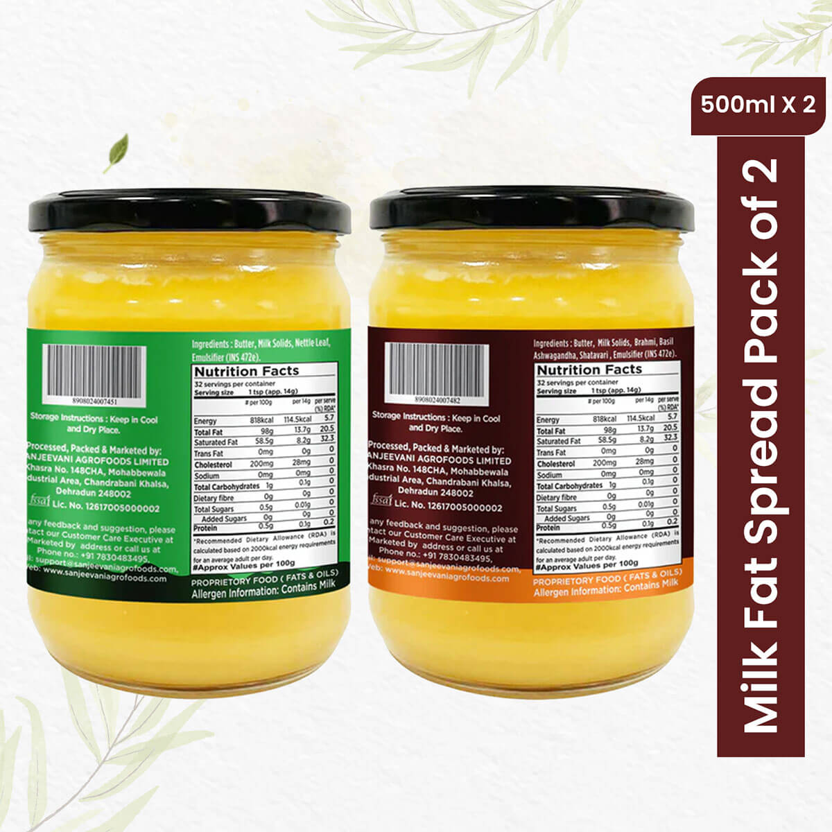 Creamy Organic Nettle and Herbal Milk Fat Spreads in a pack of 2, crafted from grass-fed cow milk with healing herbs.