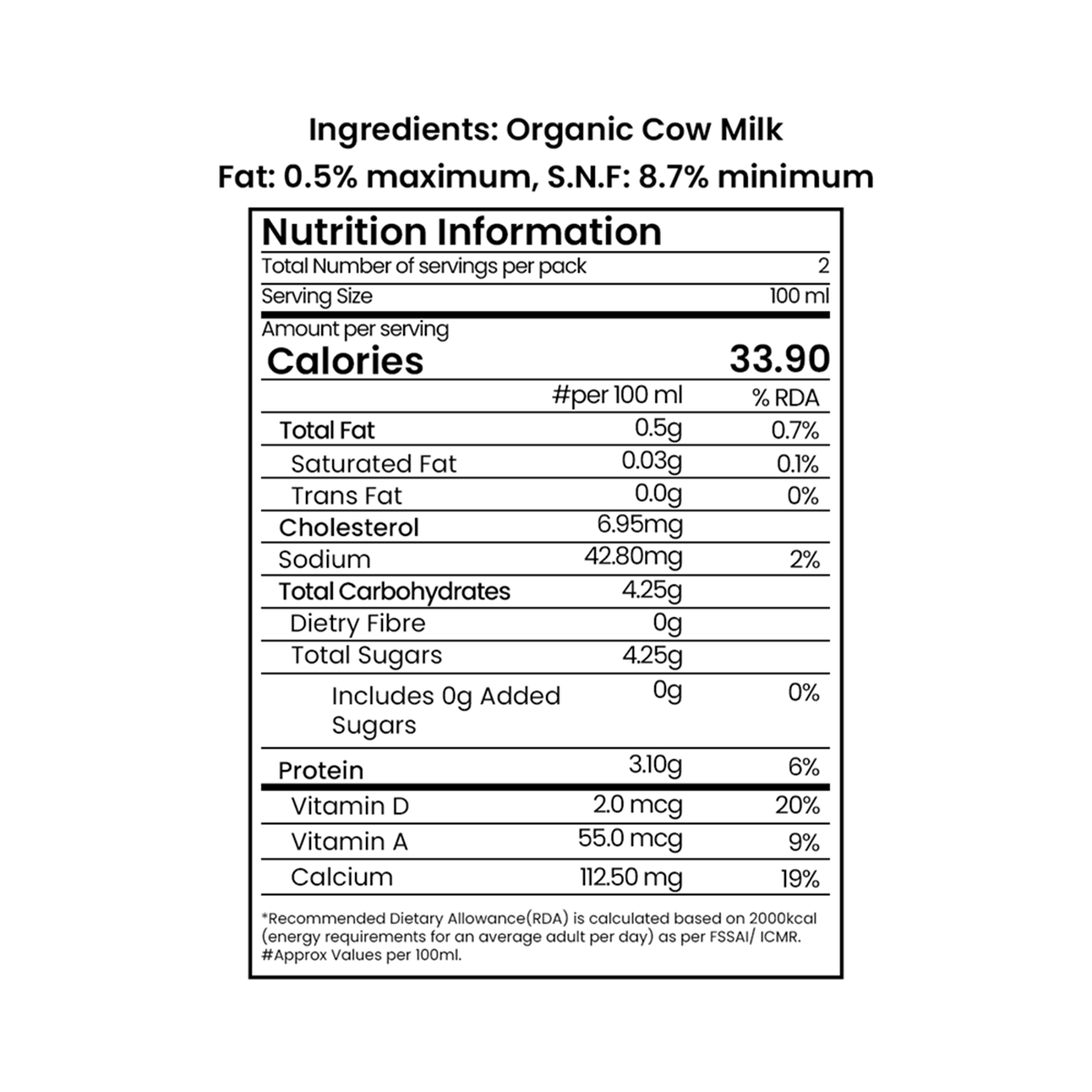 Organic Cow Milk Stay Fit Milk 200ML (24pc. in One Carton Box)