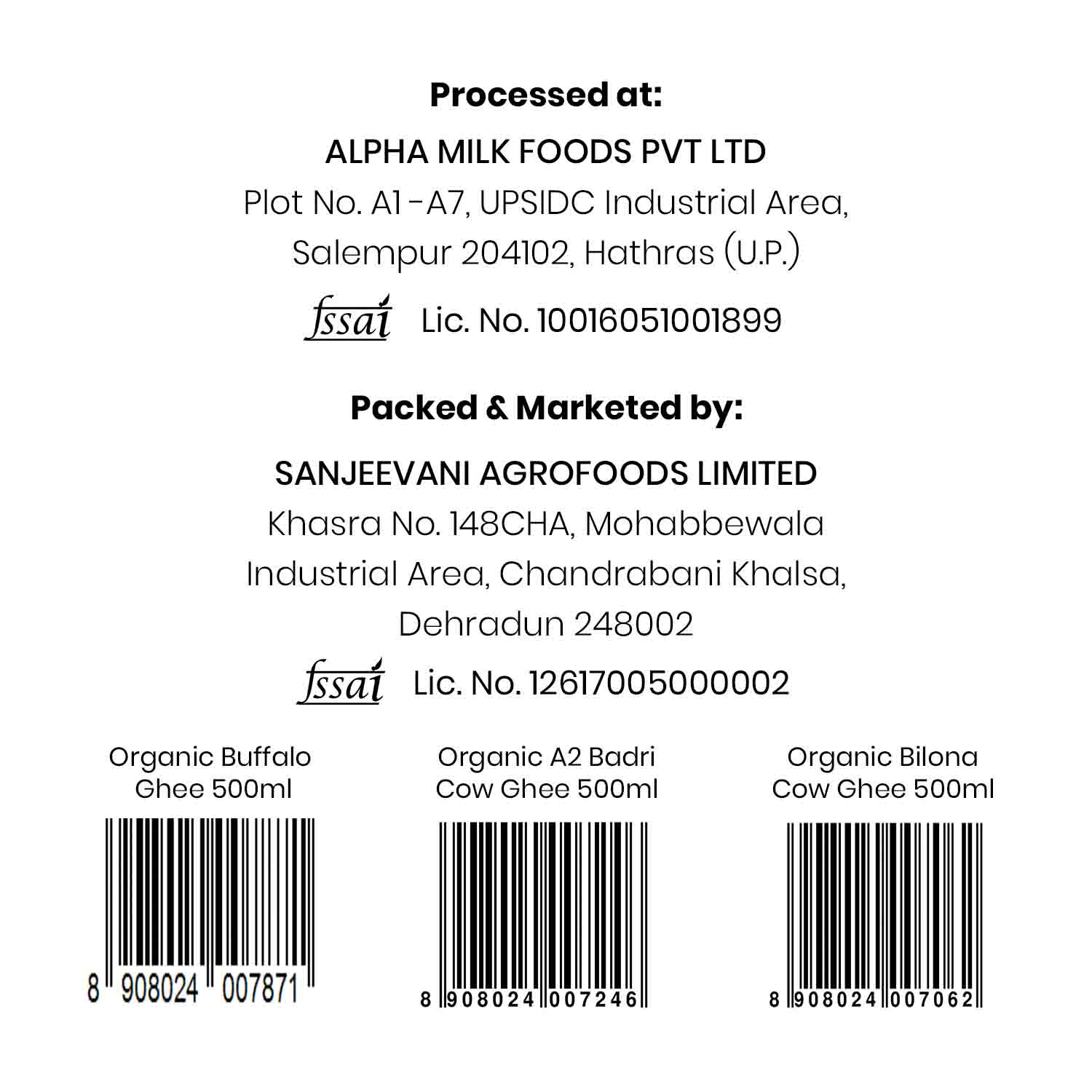 Barsana Magia and Back label of a milk product with branding and contact information on a white background