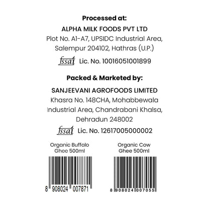 Barsana Magic and Back label of a ghee product with branding and contact information on a white background