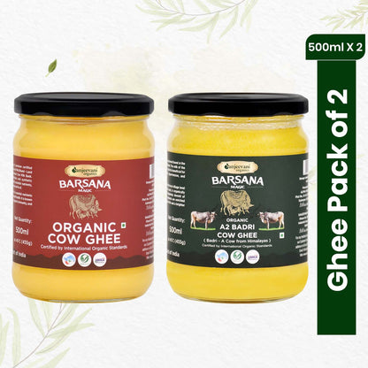 Organic A2 Badri Cow Ghee 500ML and Organic Cow Ghee 500ML (Pack of 2)