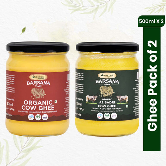 Organic A2 Badri Cow Ghee 500ML and Organic Cow Ghee 500ML (Pack of 2)