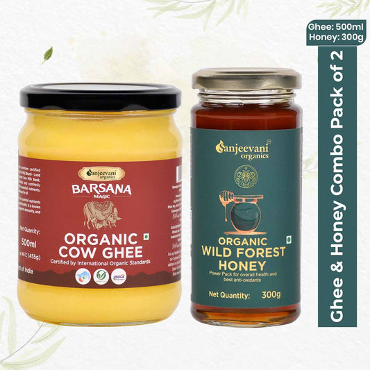 Organic Cow Ghee and Organic Wild Forest Honey (Pack of 2)