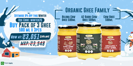 Barsana Magic A promotional banner for a  offering a 17% discount on a pack of 3 ghee jars.