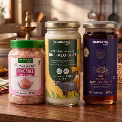 Organic Buffalo Ghee 200G x 1pc + Pink Salt Crystals 400G x 1pc + Natural Jamun Honey 300G x 1pc