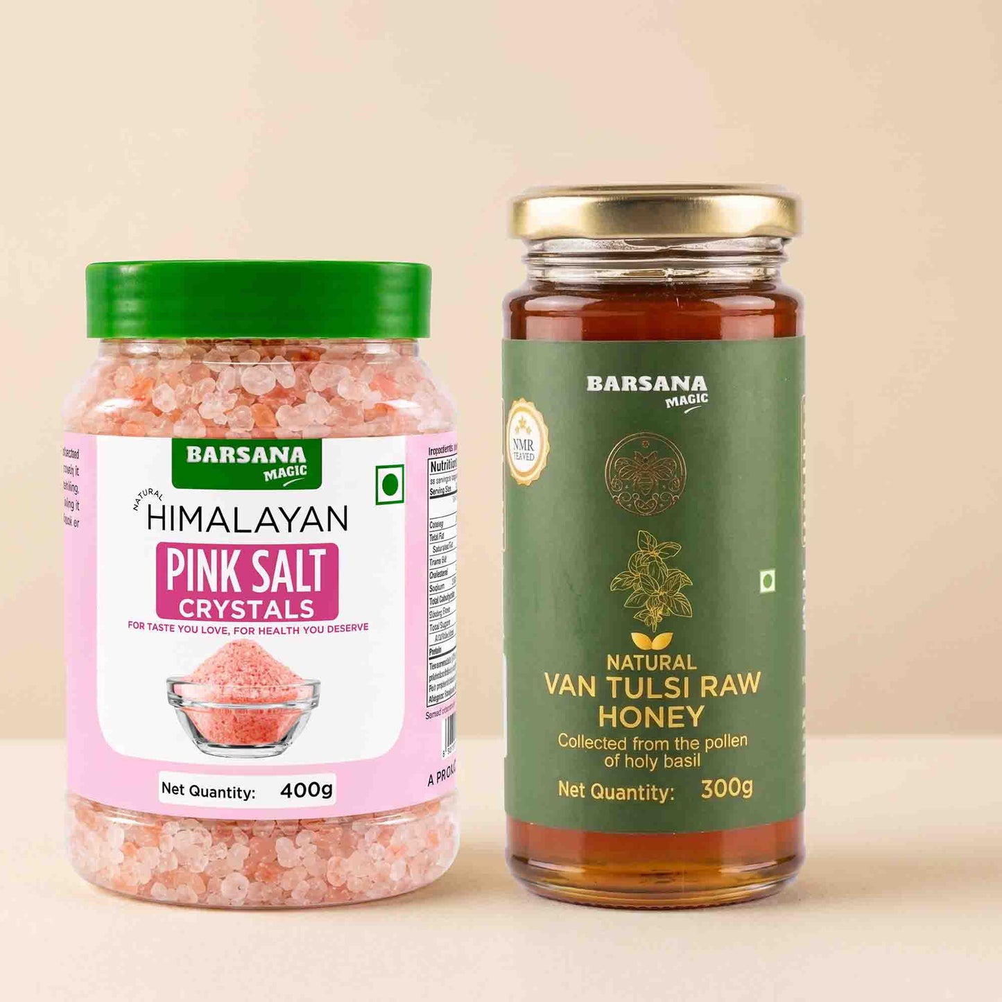 Pink Salt Crystals 400G x 1pc + Natural Van Tulsi Honey 300G x 1pc