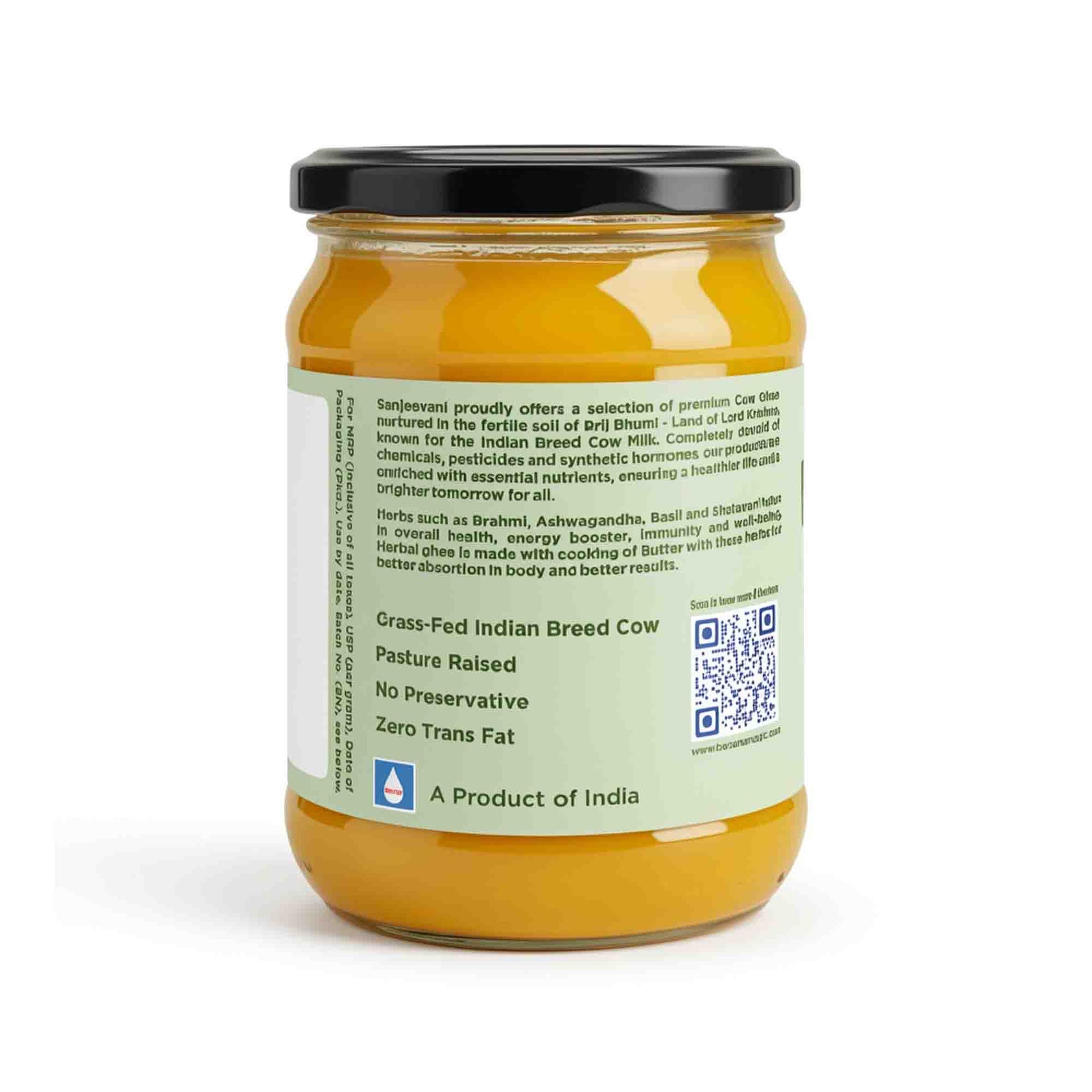 Barsana Magic and Jar of ghee with a label on a white background