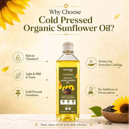 Cold Pressed Sunflower Oil 500ml | Certified Organic