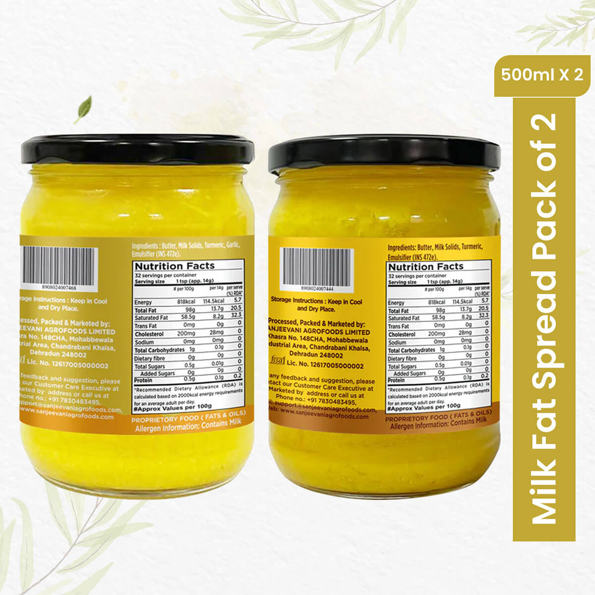 Organic Turmeric & Garlic Milk Fat and Organic Turmeric Milk Fat Spread (Pack of 2)