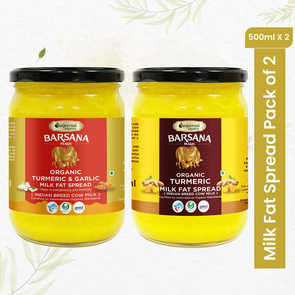 Organic Turmeric & Garlic Milk Fat and Organic Turmeric Milk Fat Spread (Pack of 2)