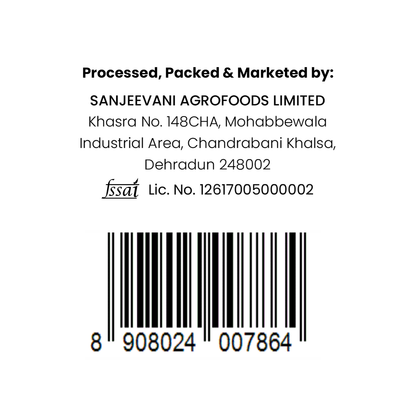 Barsana Magic and Sanjeevani Agrofoods Limited label with contact information and barcode on a white background