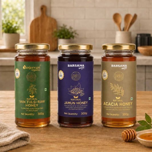Natural Acacia Honey + Van Tulsi Raw Honey + Jamun Honey (Pack of 3)