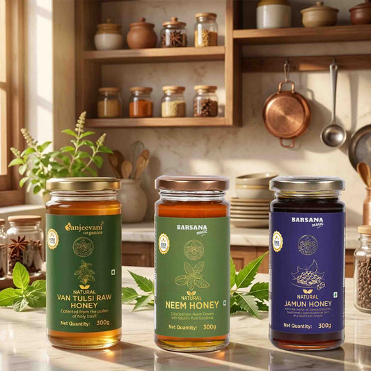 Natural Neem Honey + Van Tulsi Raw Honey + Jamun Honey (Pack of 3)