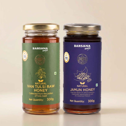 Natural Jamun Honey and Van Tulsi Raw Honey (Pack of 2)