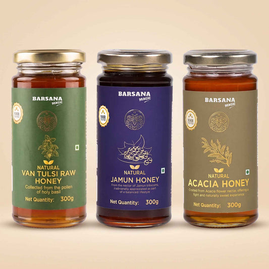Natural Acacia Honey + Van Tulsi Raw Honey + Jamun Honey (Pack of 3)