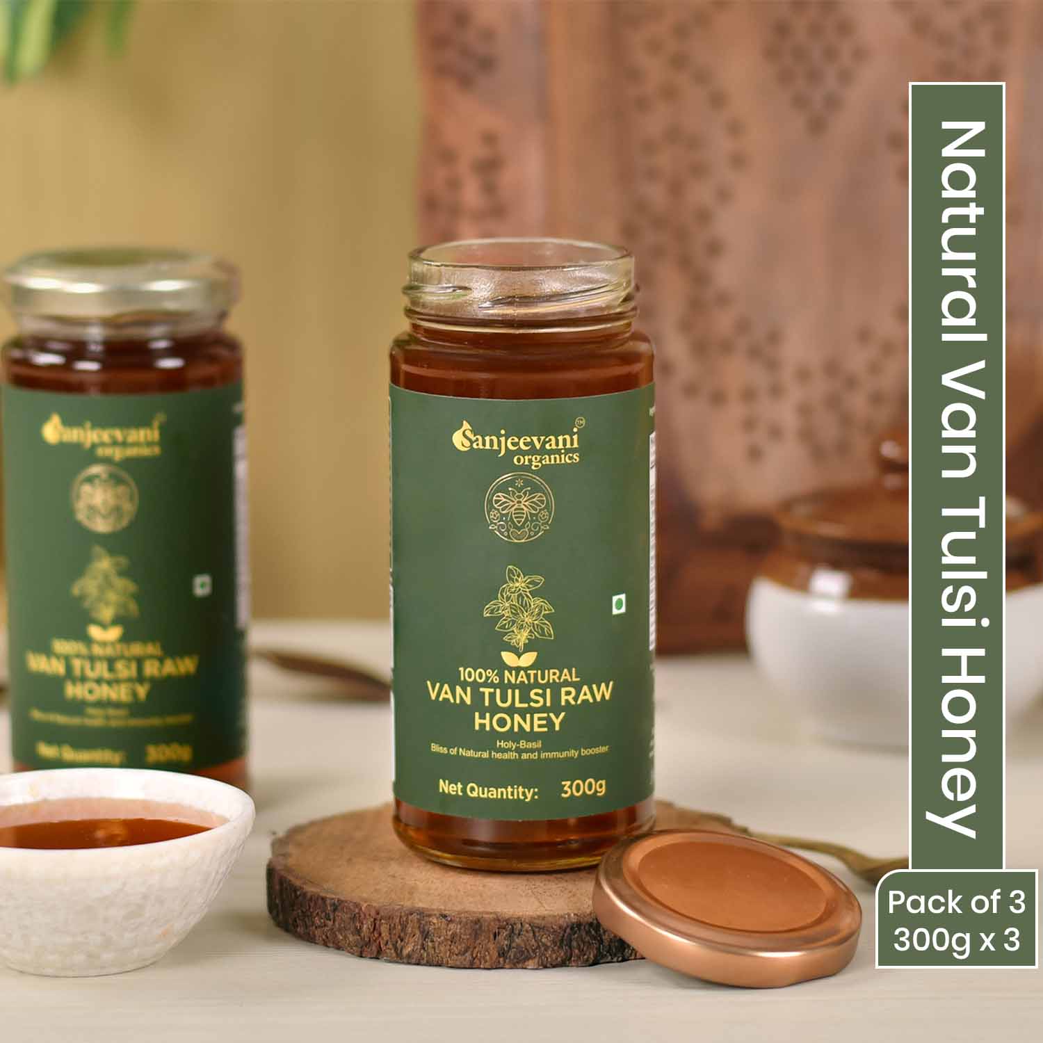 Barsana Magic  Natural Van Tulsi Honey Pack of 3- 300g each