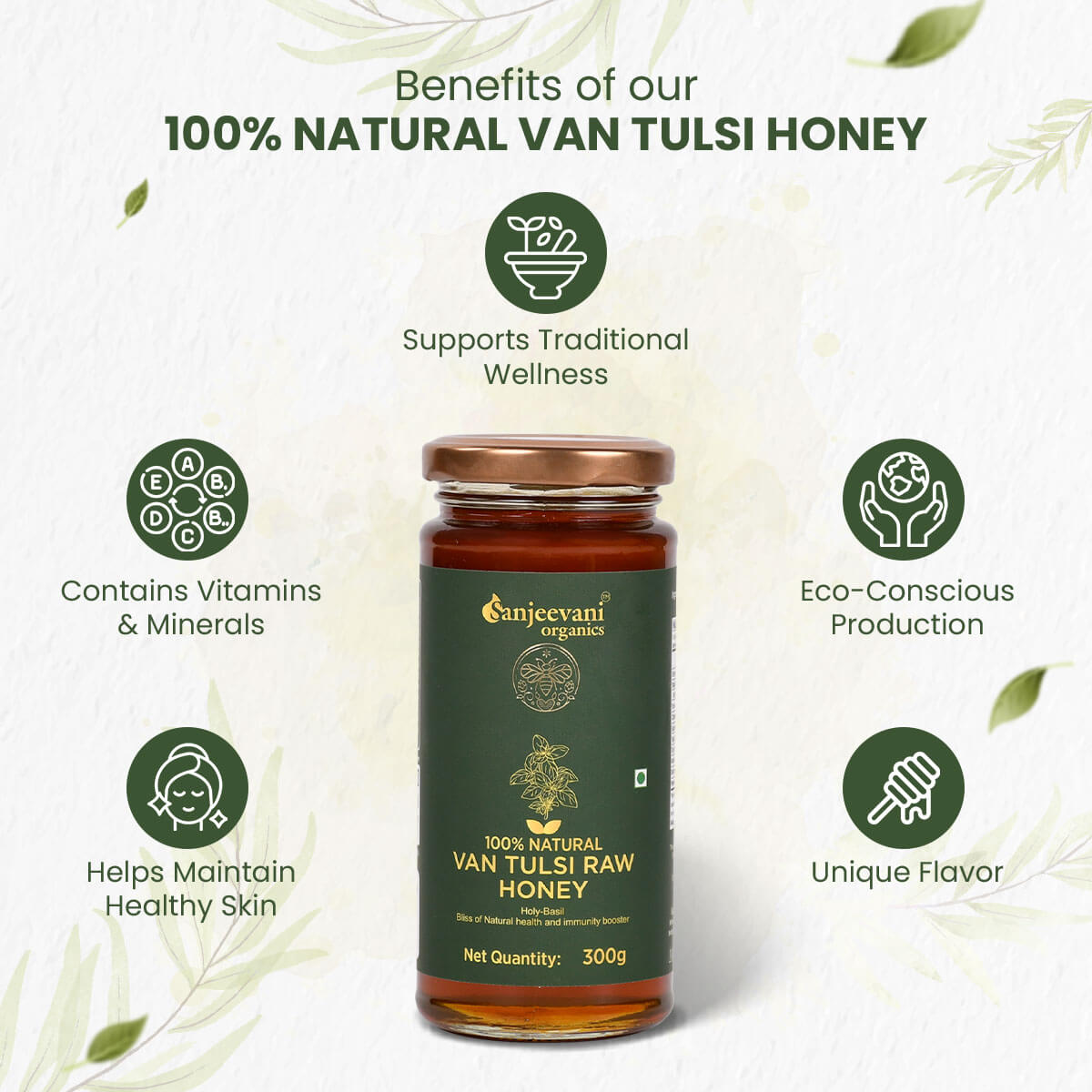 100% Natural Neem Honey + 100% Natural Van Tulsi Raw Honey + 100% Natural Jamun Honey ( Pack of 3 )