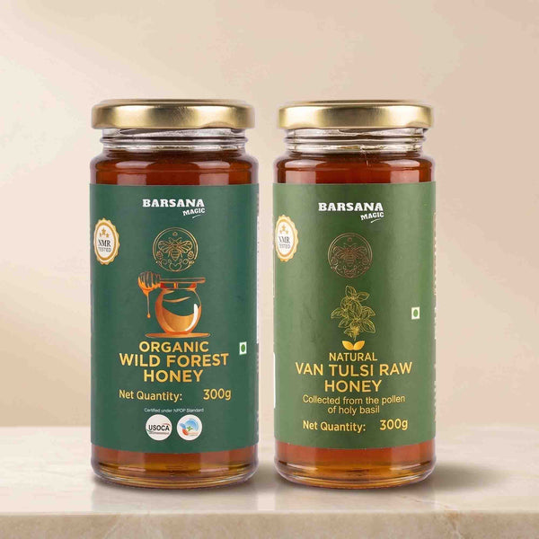 Organic Wild Forest Honey and Van Tulsi Raw Honey (Pack of 2)
